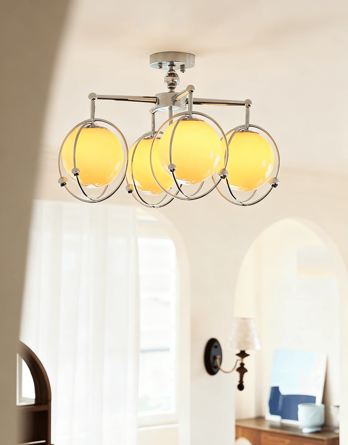 Orb Cage Semi Ceiling Lamp-Neutral Decor