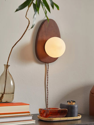 Nylaeiel Applique Murale Nordic Art à Brancher en Noyer Verre Et Bois