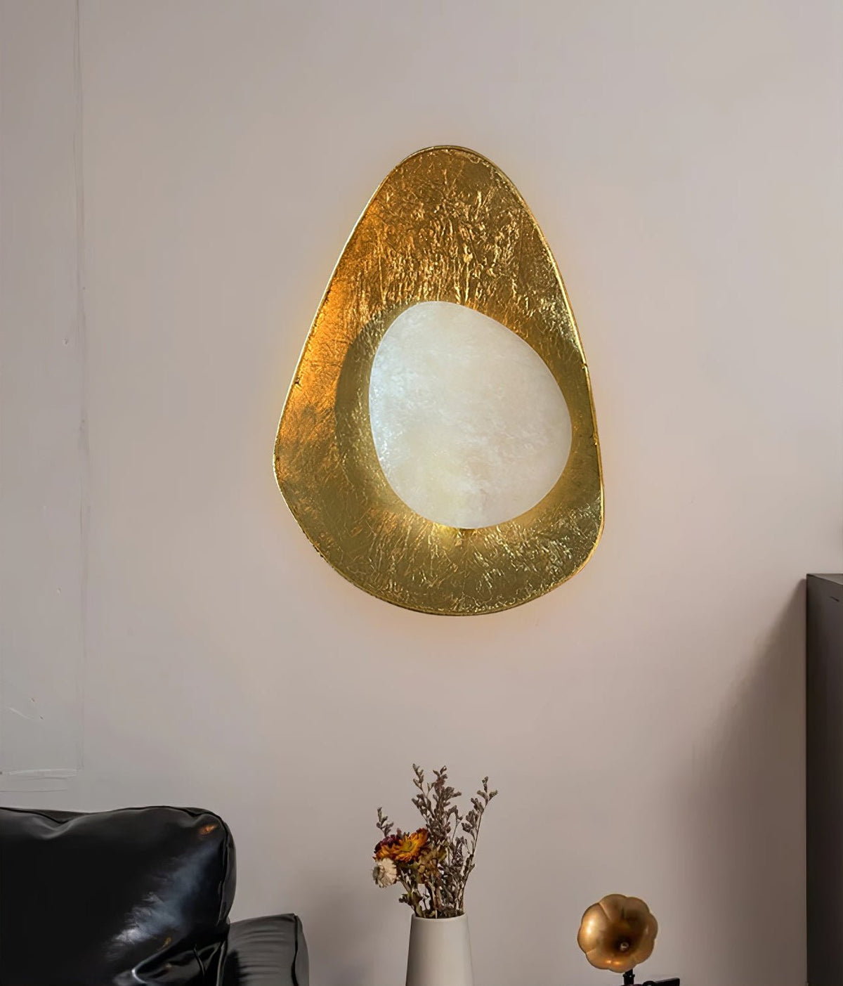 Organic Gilded Pebble Alabaster Sconce-Neutral Decor