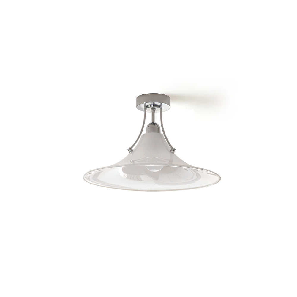 Orient Ceiling Lamp with white glass shade and chrome finish.
