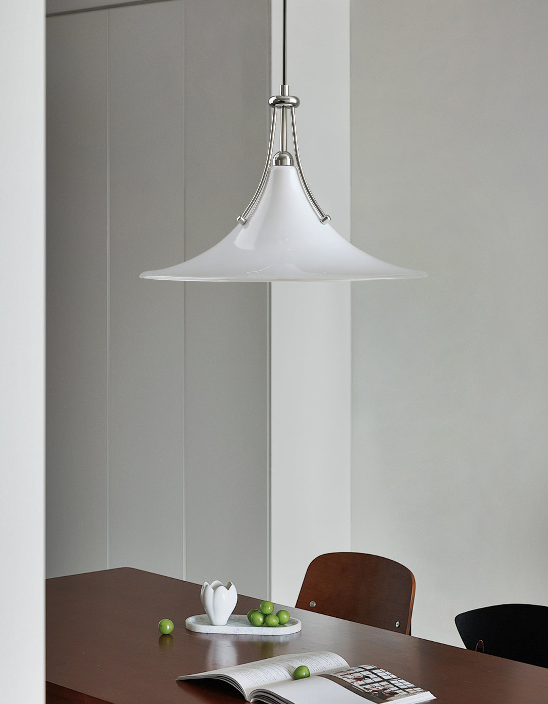 Detail shot of the metal and glass construction of the Orient Pendant Light.