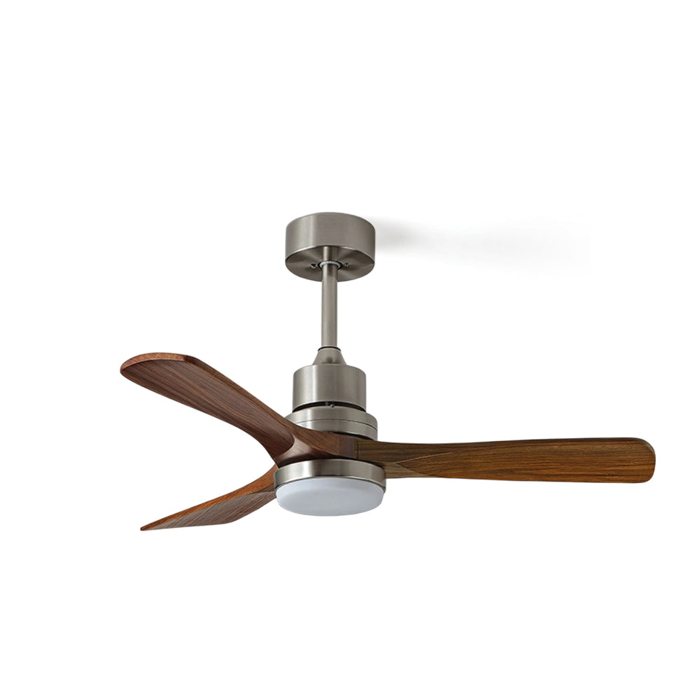 Orren Ceiling Fan Light with walnut wood blades and nickel finish.