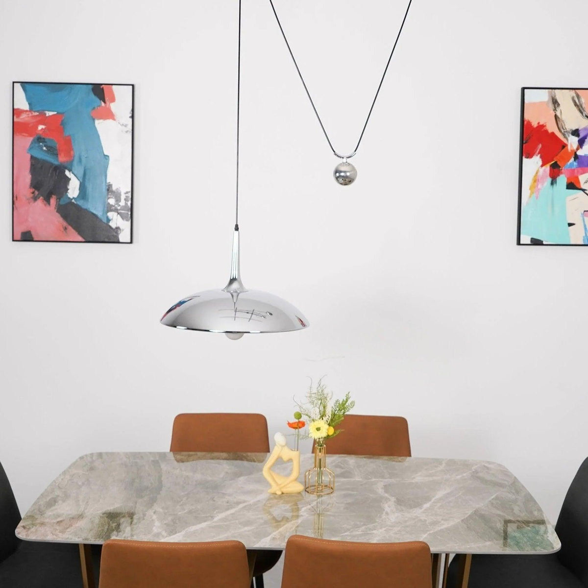 Pendant Lamp Adjustable Pulley Drop Chrome Finish Sleek Modern-Neutral Decor