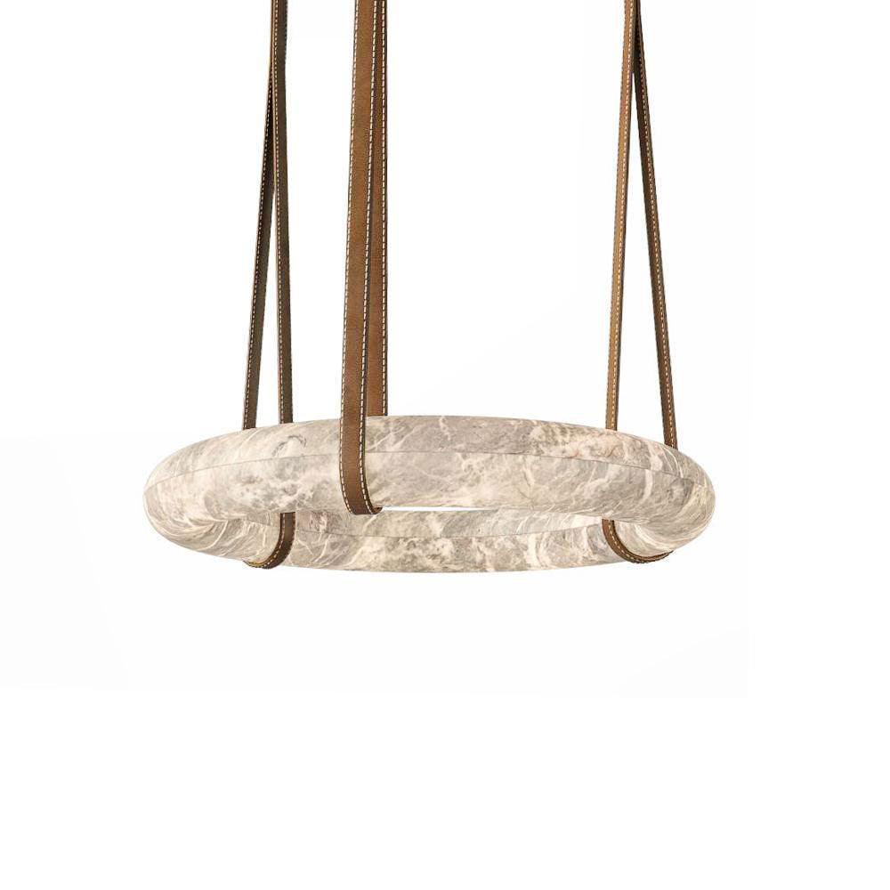 Étoile Pendant Light Chandelier Alabaster Ring Triple Leather-Neutral Decor