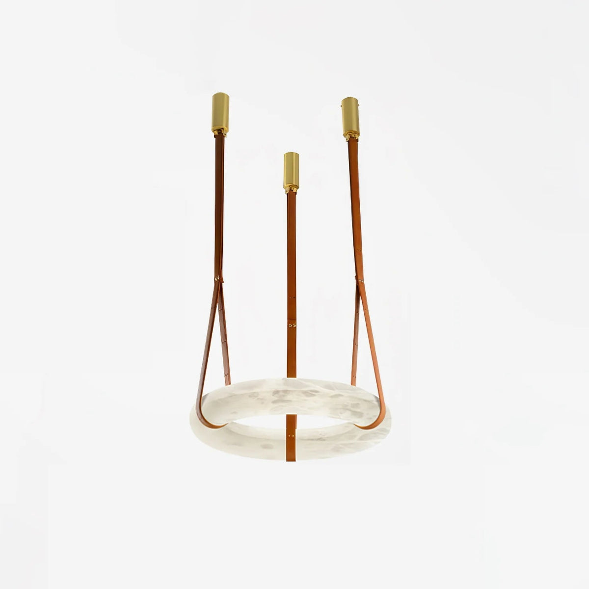 Étoile Pendant Light Chandelier Alabaster Ring Triple Leather-Neutral Decor