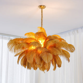 Lustra Lustre Plume d'Autruche Grand Pied en Laiton-Luire