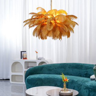 Lustra Lustre Plume d'Autruche Grand Pied en Laiton-Luire