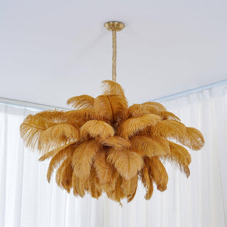 Lustra Lustre Plume d'Autruche Grand Pied en Laiton-Luire
