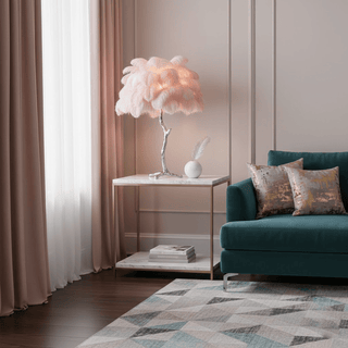 Ostrich Feather Table Lamp-Neutral Decor