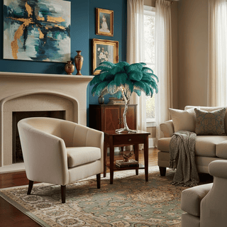 Ostrich Feather Table Lamp-Neutral Decor