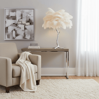 Ostrich Feather Table Lamp-Neutral Decor