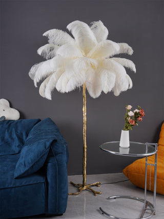 Selis Lampadaire en Laiton avec Plume d'Autruche