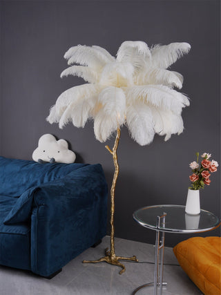 Selis Lampadaire en Laiton avec Plume d'Autruche