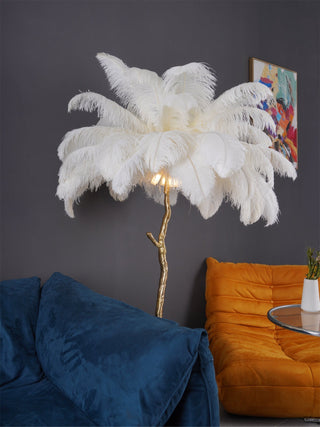 Selis Lampadaire en Laiton avec Plume d'Autruche