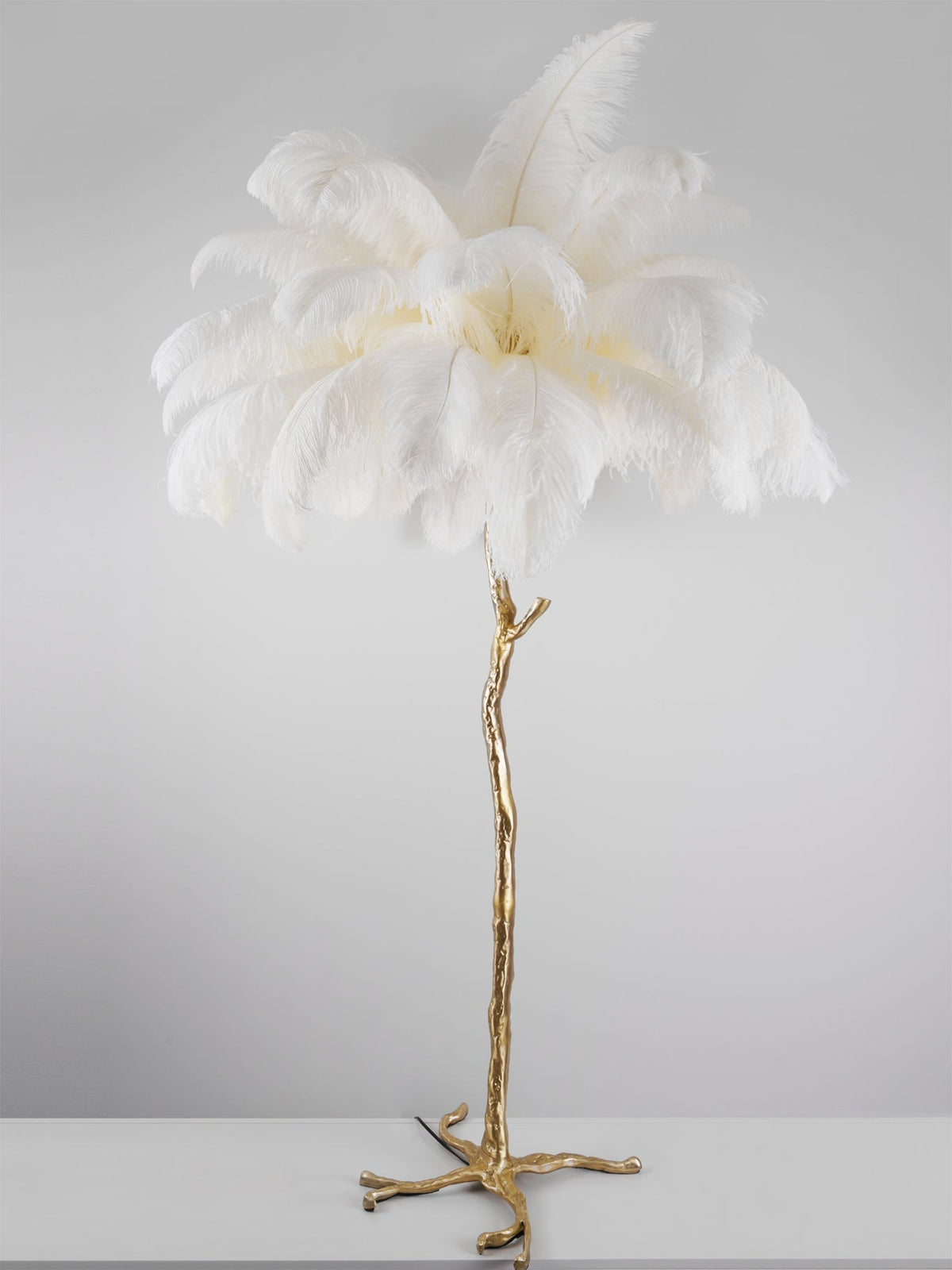 Selis Lampadaire en Laiton avec Plume d'Autruche