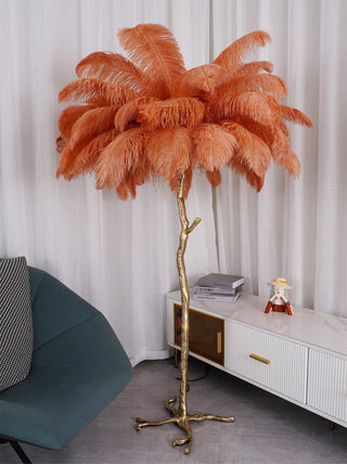 Selis Lampadaire en Laiton avec Plume d'Autruche