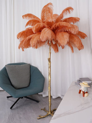 Selis Lampadaire en Laiton avec Plume d'Autruche