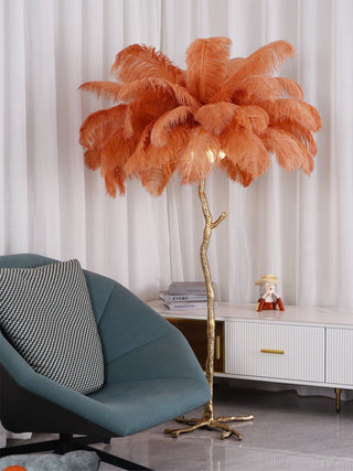 Selis Lampadaire en Laiton avec Plume d'Autruche