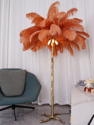 Selis Lampadaire en Laiton avec Plume d'Autruche
