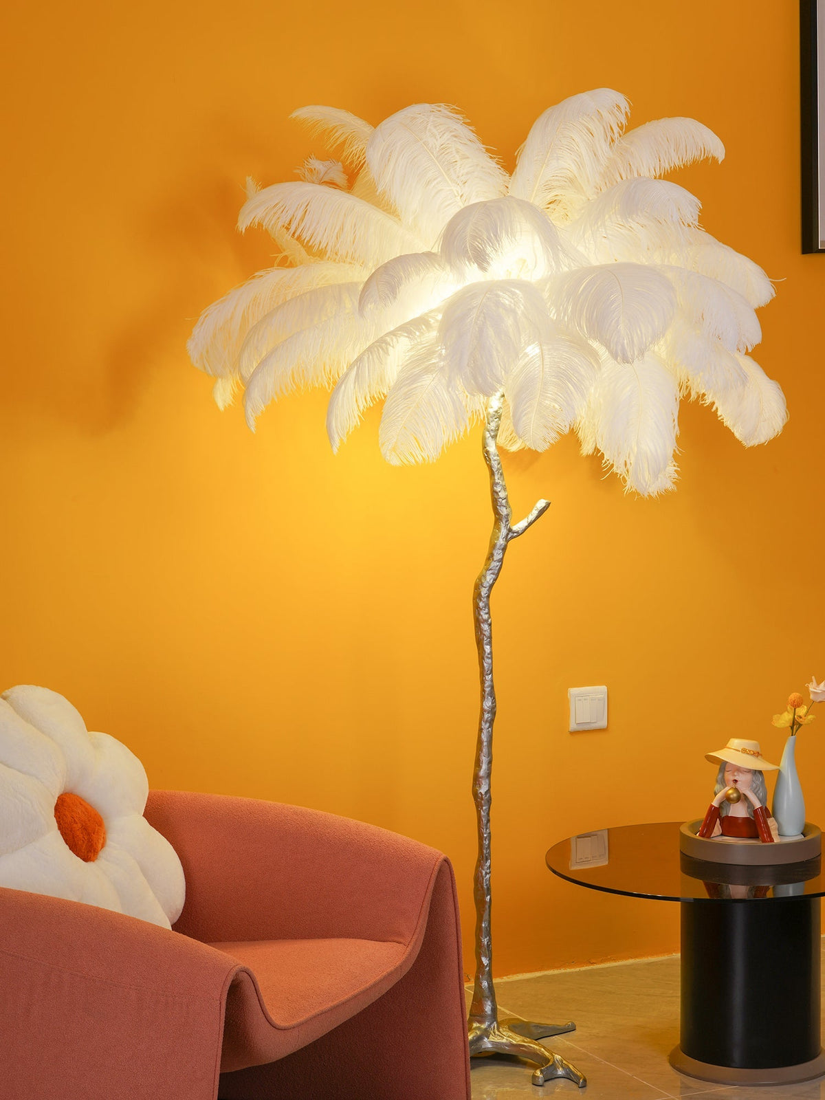 Selis Lampadaire en Laiton avec Plume d'Autruche