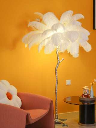 Selis Lampadaire en Laiton avec Plume d'Autruche