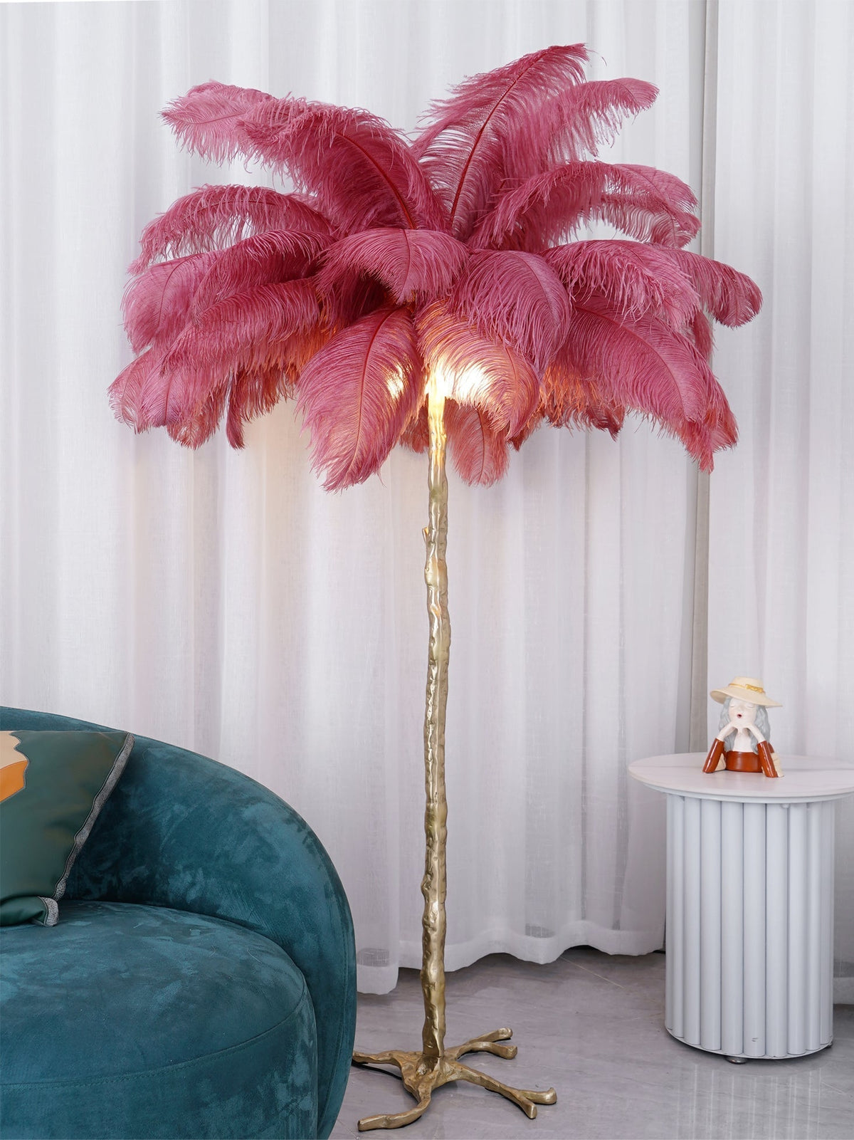 Selis Lampadaire en Laiton avec Plume d'Autruche