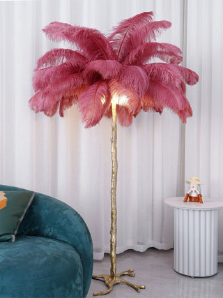 Selis Lampadaire en Laiton avec Plume d'Autruche