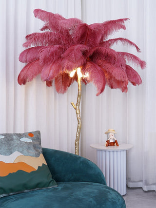 Selis Lampadaire en Laiton avec Plume d'Autruche