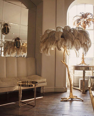 Selis Lampadaire en Laiton avec Plume d'Autruche