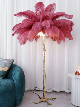 Selis Lampadaire en Laiton avec Plume d'Autruche