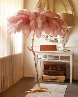 Selis Lampadaire en Laiton avec Plume d'Autruche