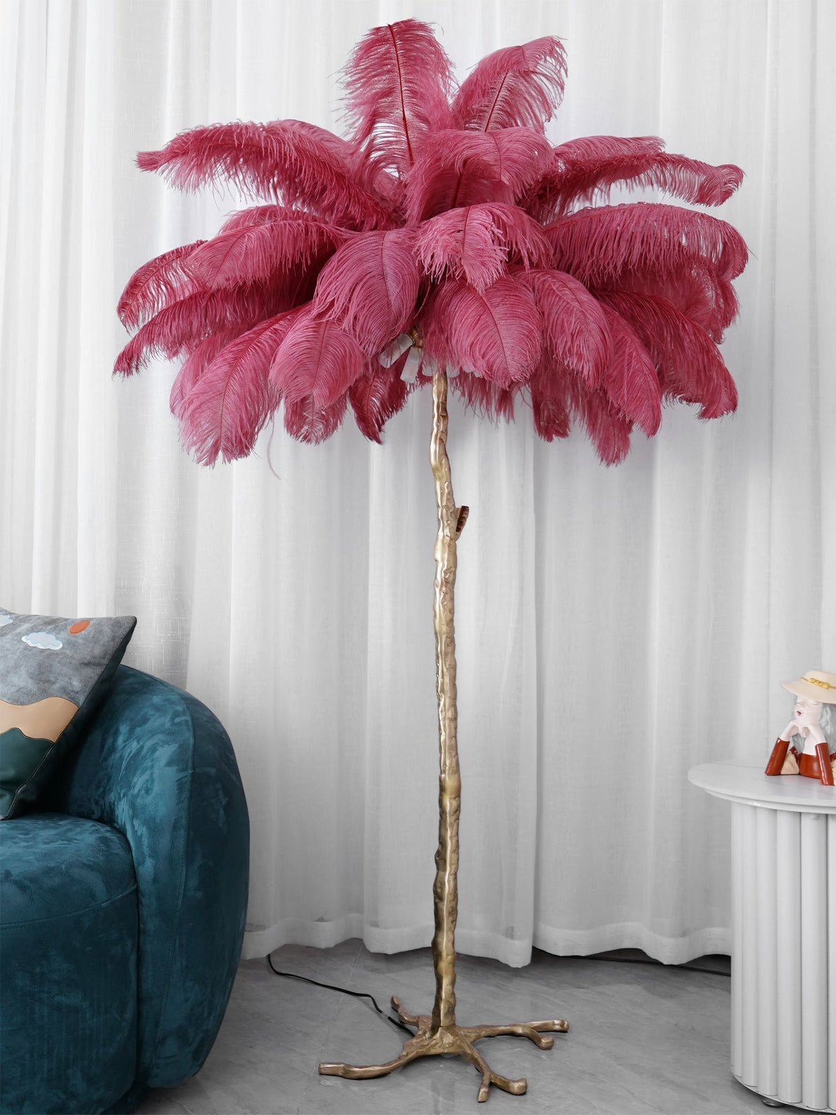 Selis Lampadaire en Laiton avec Plume d'Autruche