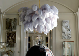 Lustra Lustre Plume d'Autruche Grand Pied en Laiton-Luire