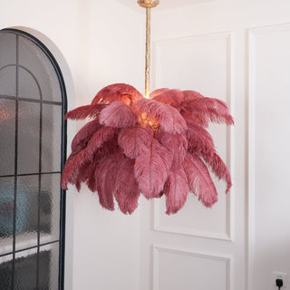 Lustra Lustre Plume d'Autruche Grand Pied en Laiton-Luire