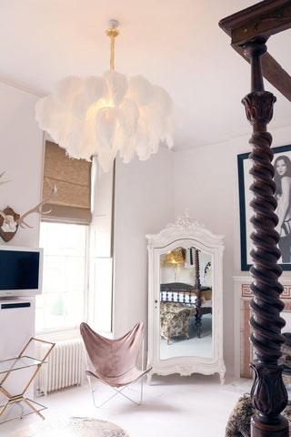 Lustra Lustre Plume d'Autruche Grand Pied en Laiton-Luire