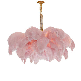 Lustra Lustre Plume d'Autruche Grand Pied en Laiton-Luire