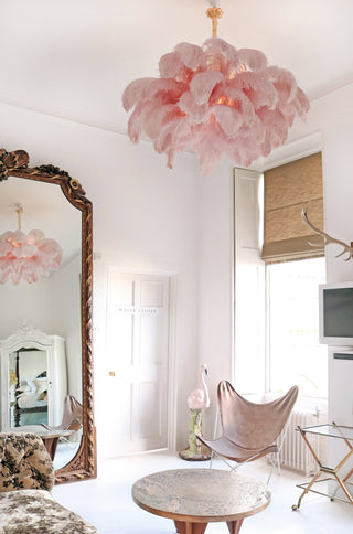 Lustra Lustre Plume d'Autruche Grand Pied en Laiton-Luire