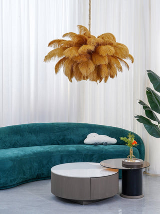 Lustra Lustre Plume d'Autruche Grand Pied en Laiton-Luire