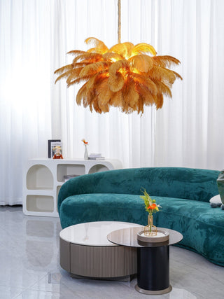 Lustra Lustre Plume d'Autruche Grand Pied en Laiton-Luire