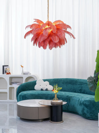 Lustra Lustre Plume d'Autruche Grand Pied en Laiton-Luire