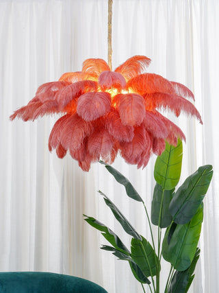 Lustra Lustre Plume d'Autruche Grand Pied en Laiton-Luire