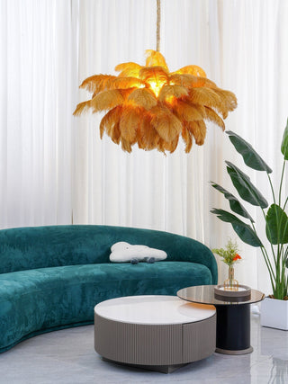 Lustra Lustre Plume d'Autruche Grand Pied en Laiton-Luire