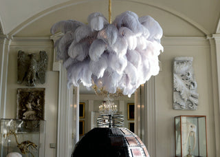 Lustra Lustre Plume d'Autruche Grand Pied en Laiton-Luire