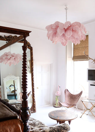 Lustra Lustre Plume d'Autruche Grand Pied en Laiton-Luire
