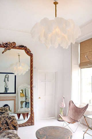 Lustra Lustre Plume d'Autruche Grand Pied en Laiton-Luire
