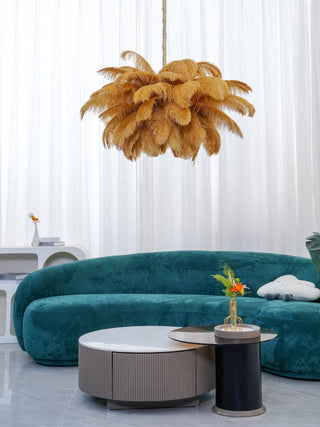 Lustra Lustre Plume d'Autruche Grand Pied en Laiton-Luire