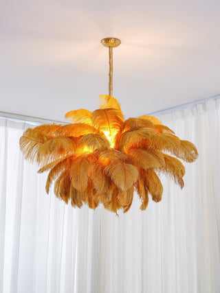 Lustra Lustre Plume d'Autruche Grand Pied en Laiton-Luire