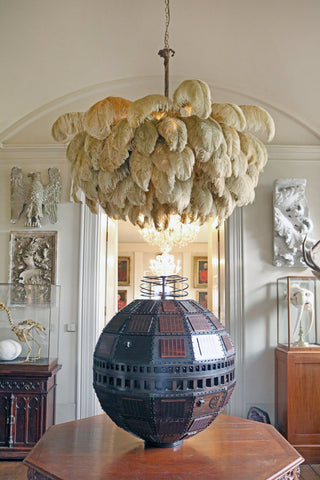 Lustra Lustre Plume d'Autruche Grand Pied en Laiton-Luire