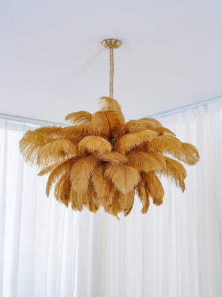 Lustra Lustre Plume d'Autruche Grand Pied en Laiton-Luire