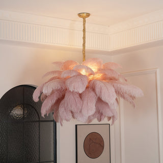 Lustra Lustre Plume d'Autruche Grand Pied en Laiton-Luire